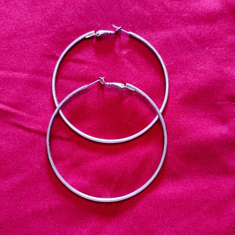 2 1/2" silver hoop earrings